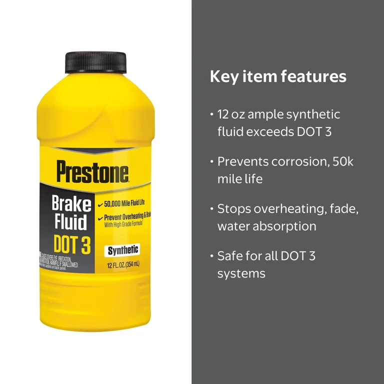 Prestone, DOT 3 Motor Vehicle Brake Fluid, 12 oz, Synthetic High