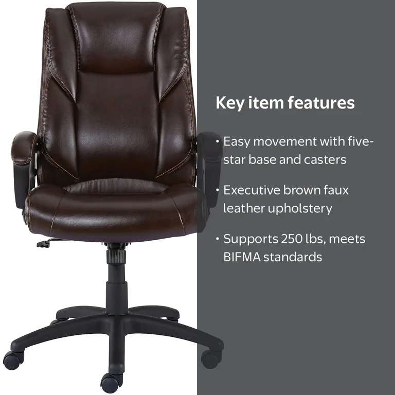 Staples, Office Chair, 50870, Brown faux leather with lumbar