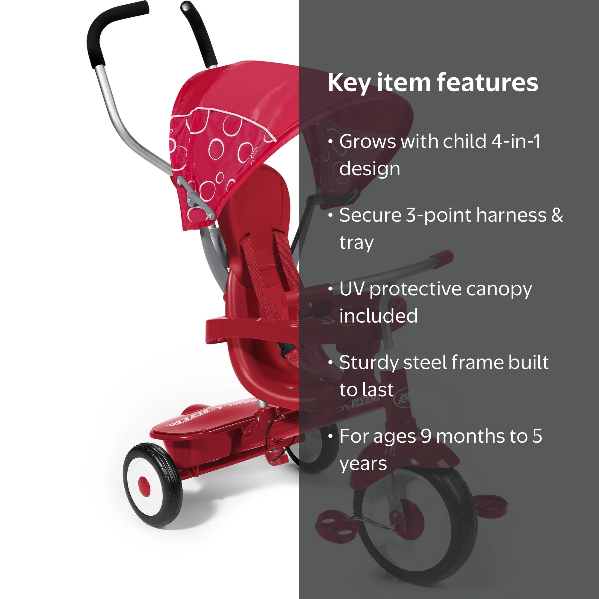 Radio Flyer 4-in-1 Stroll 'n Trike Red Toddler Tricycle with