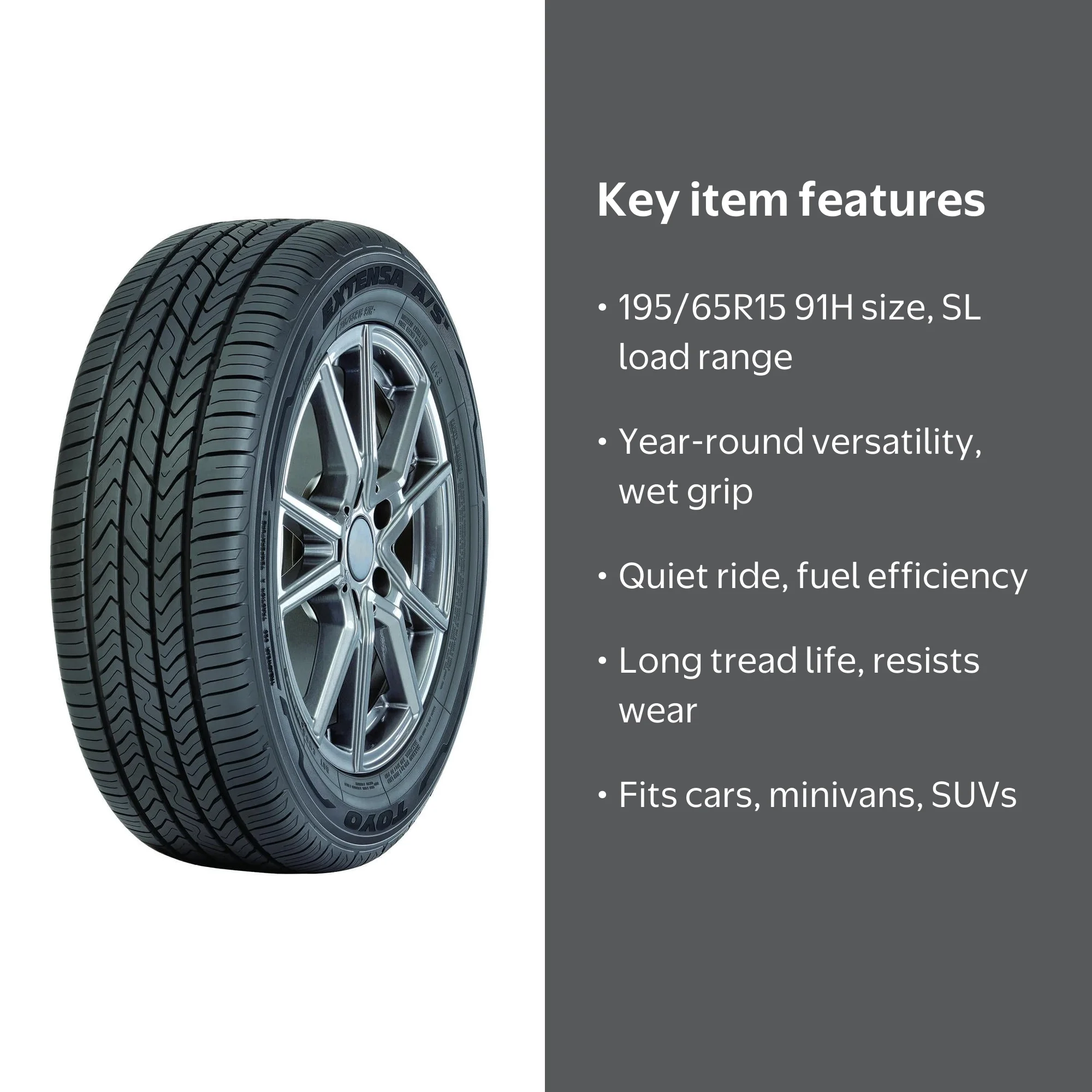 195/65R15 Toyo EXTENSA A/S II 91H Touring Tire, Standard Load