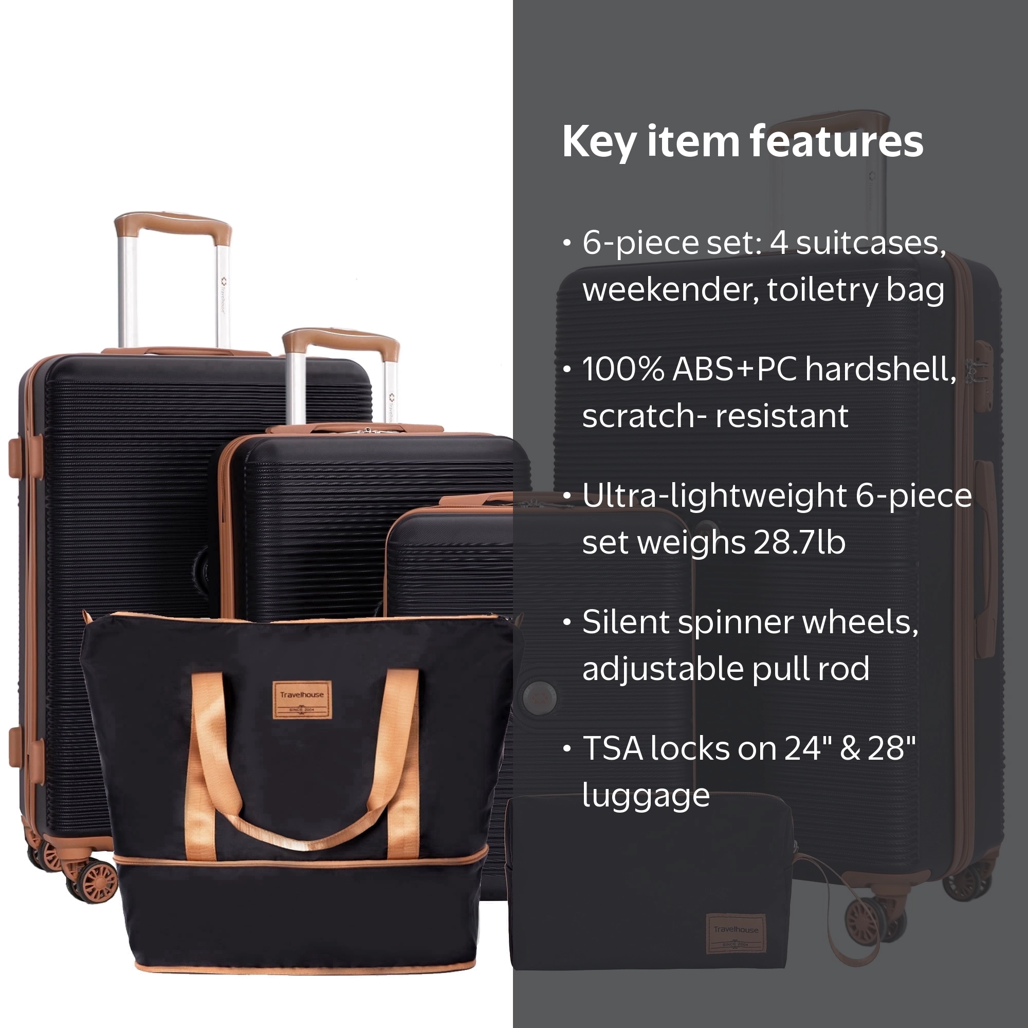 Travelhouse 6 Piece Hardshell Luggage Set, Lightweight Durable ABS