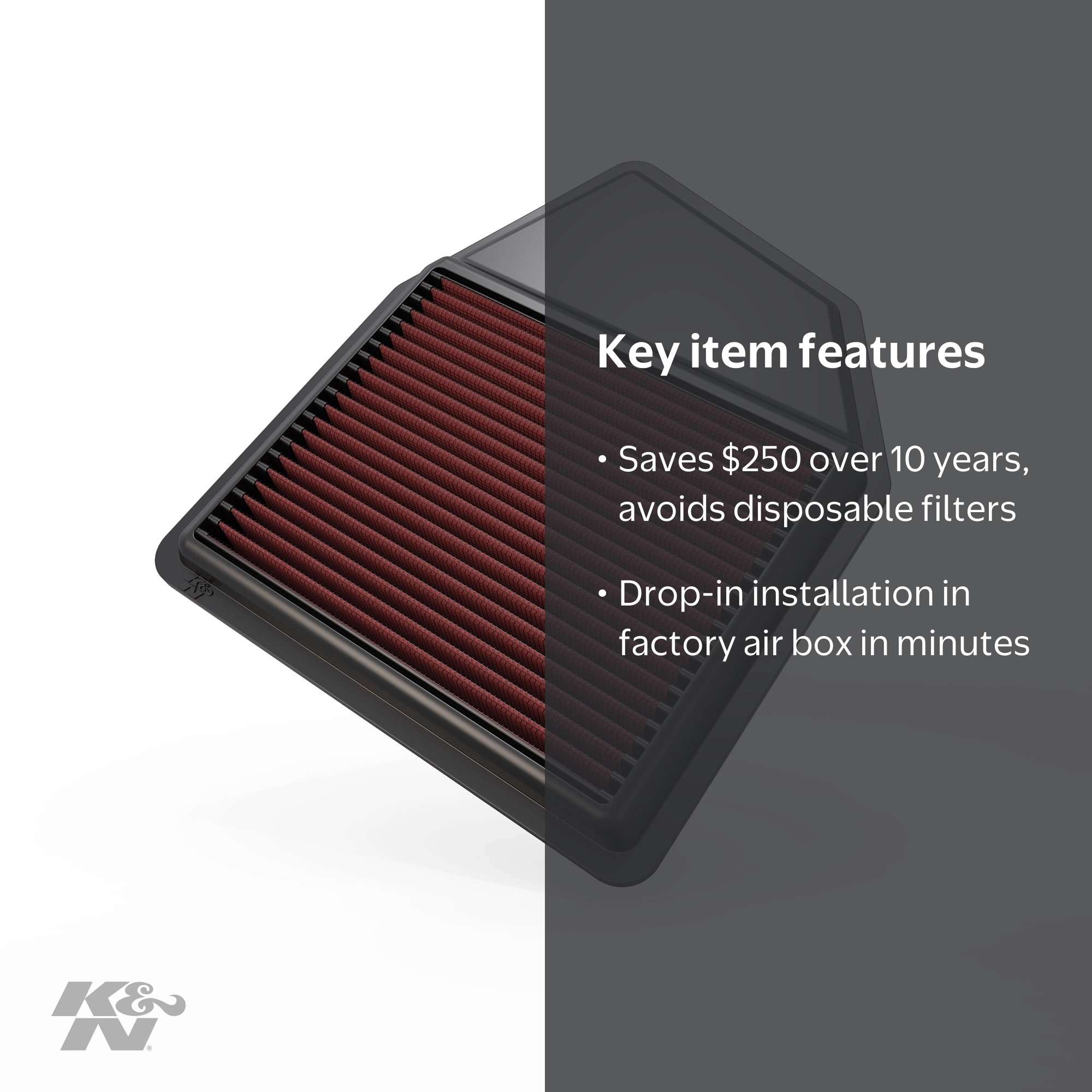 K&N Engine Air Filter, High Performance, Washable and Reusable