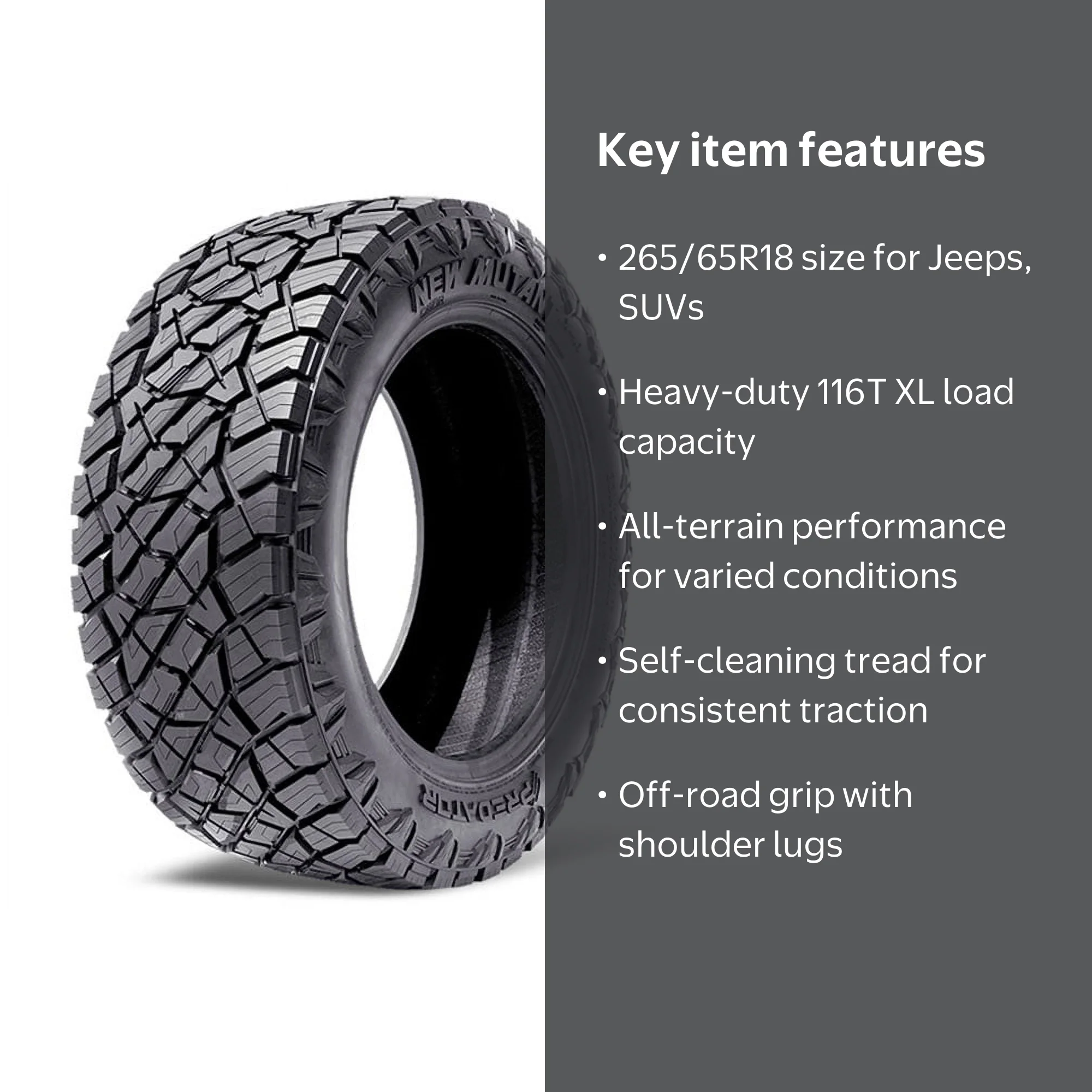 Predator New Mutant X-AT 265/65R18 116T XL All Terrain Light Truck Predator New Mutant X-AT 265/65R18 116T XL All Terrain Light Truck