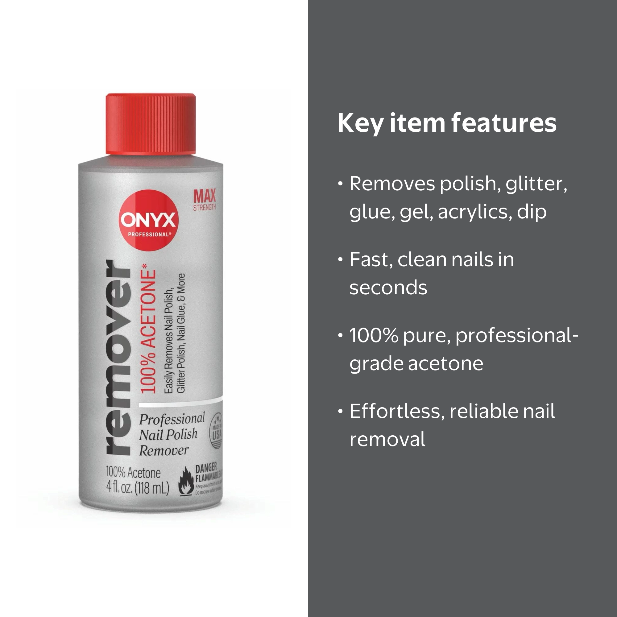 ONYX Professional® 100% Acetone Nail Polish Remover, 4 oz