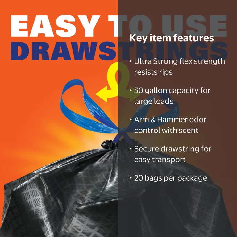 Hefty Ultra Strong 30 Gallon Trash Bags, Black Large Trash Bags