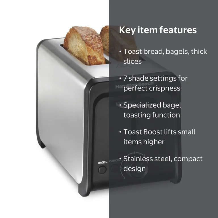 Hamilton Beach 2 Slice Toaster, Wide Slots, Bagel Function, Toast