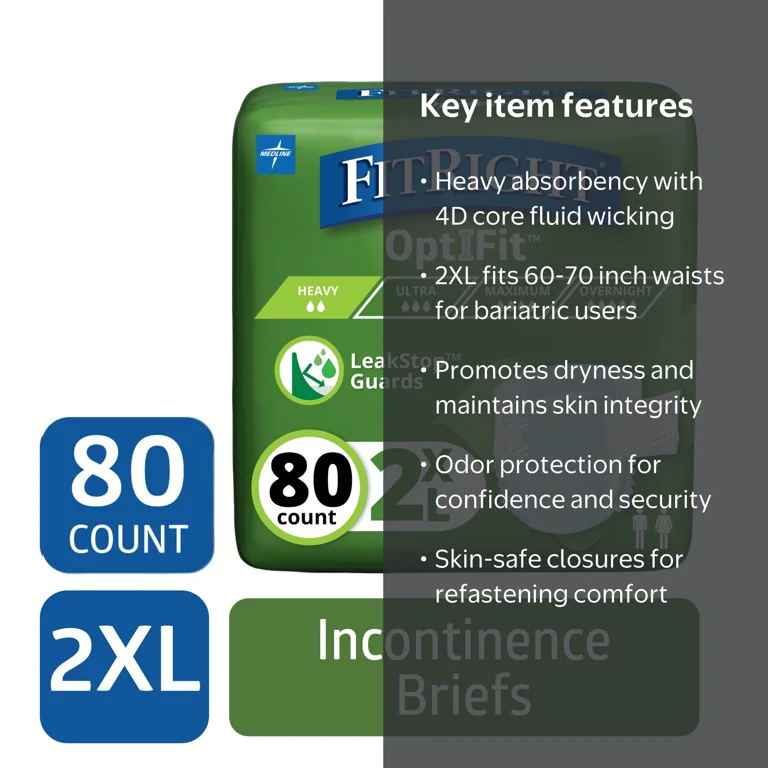 FitRight, Adult Incontinence Briefs, Heavy Absorbency, 2XL