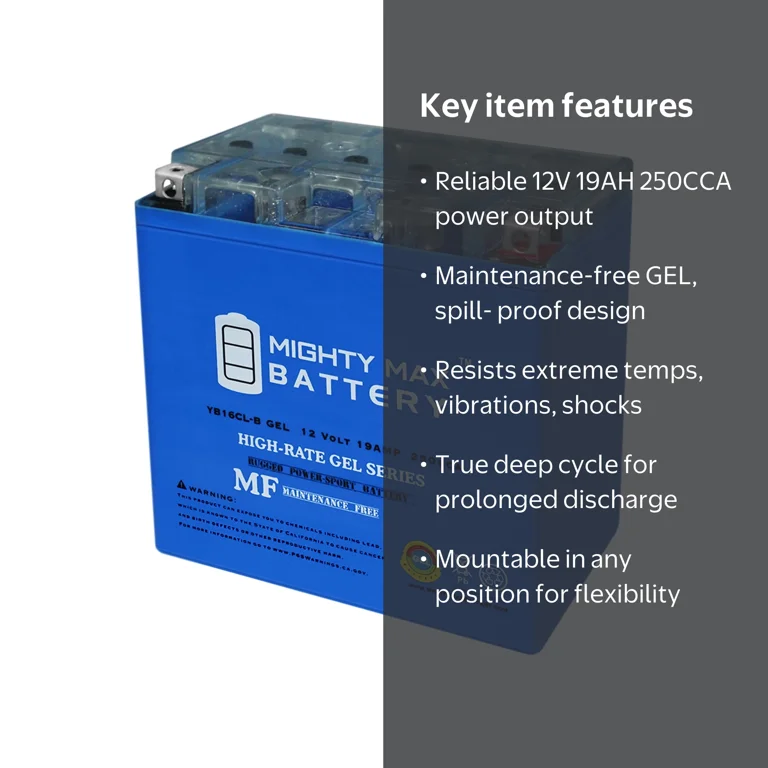 Mighty Max YB16CL-B GEL 12V 19AH Battery, Fits Jet Skis, ATVs