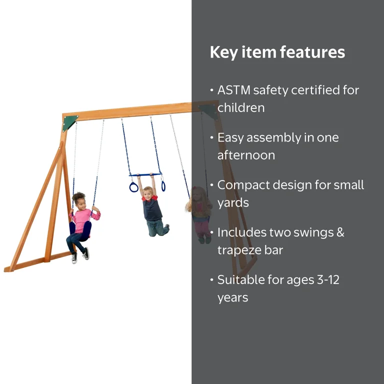 Trailside Cedar Swingset with Belt Swings and Trapeze Bar, All