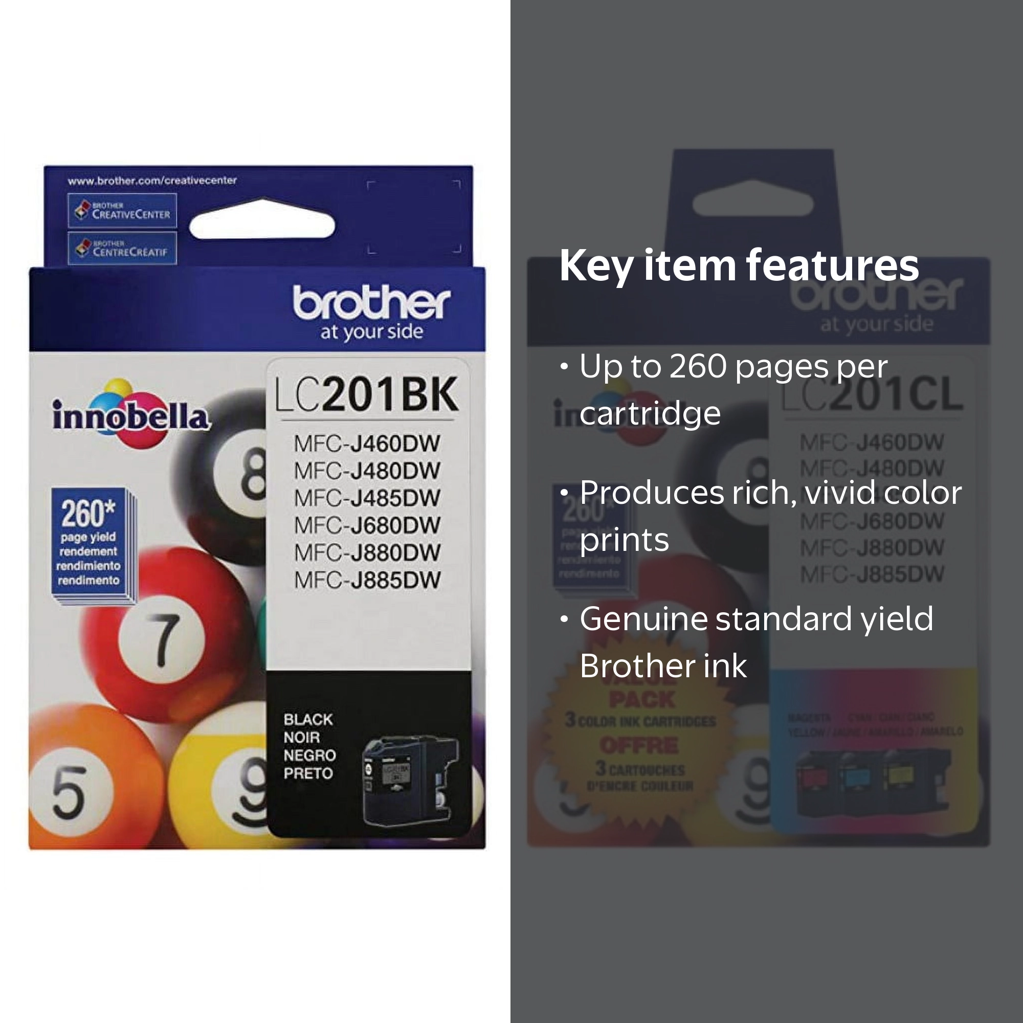 Brother Genuine LC201 Ink Cartridges, Black, Cyan, Magenta, Yellow