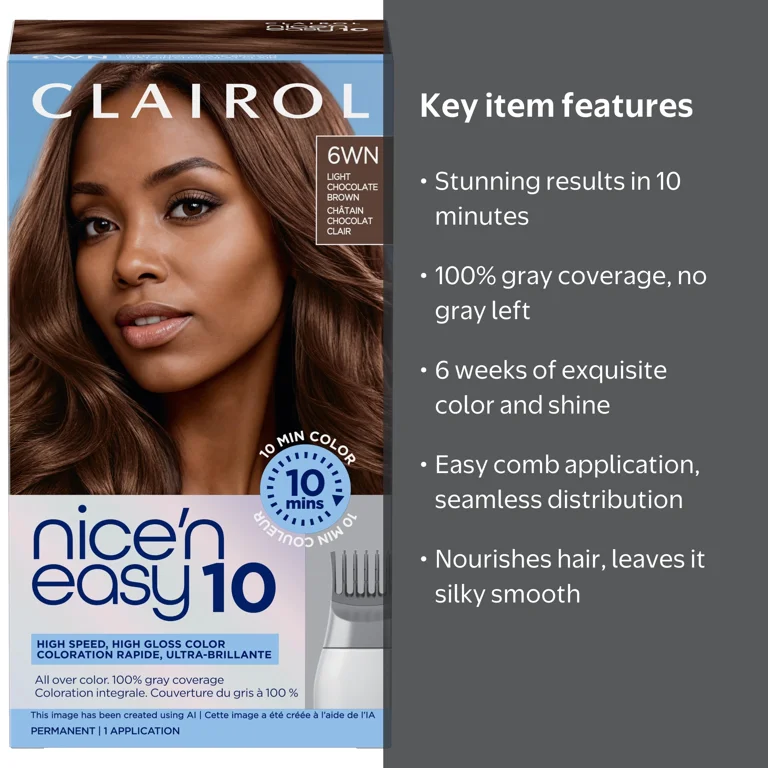 Clairol Nice'n Easy10 Permanent Hair Color Cream, 6WN Light