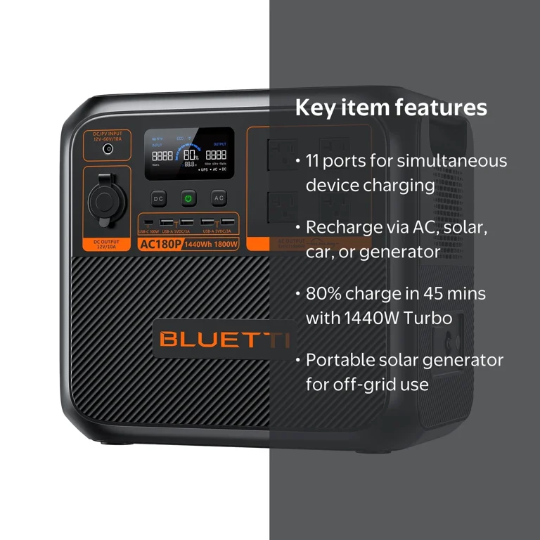 Bluetti AC180P Solar Generator, 1440Wh 1800W Portable Power