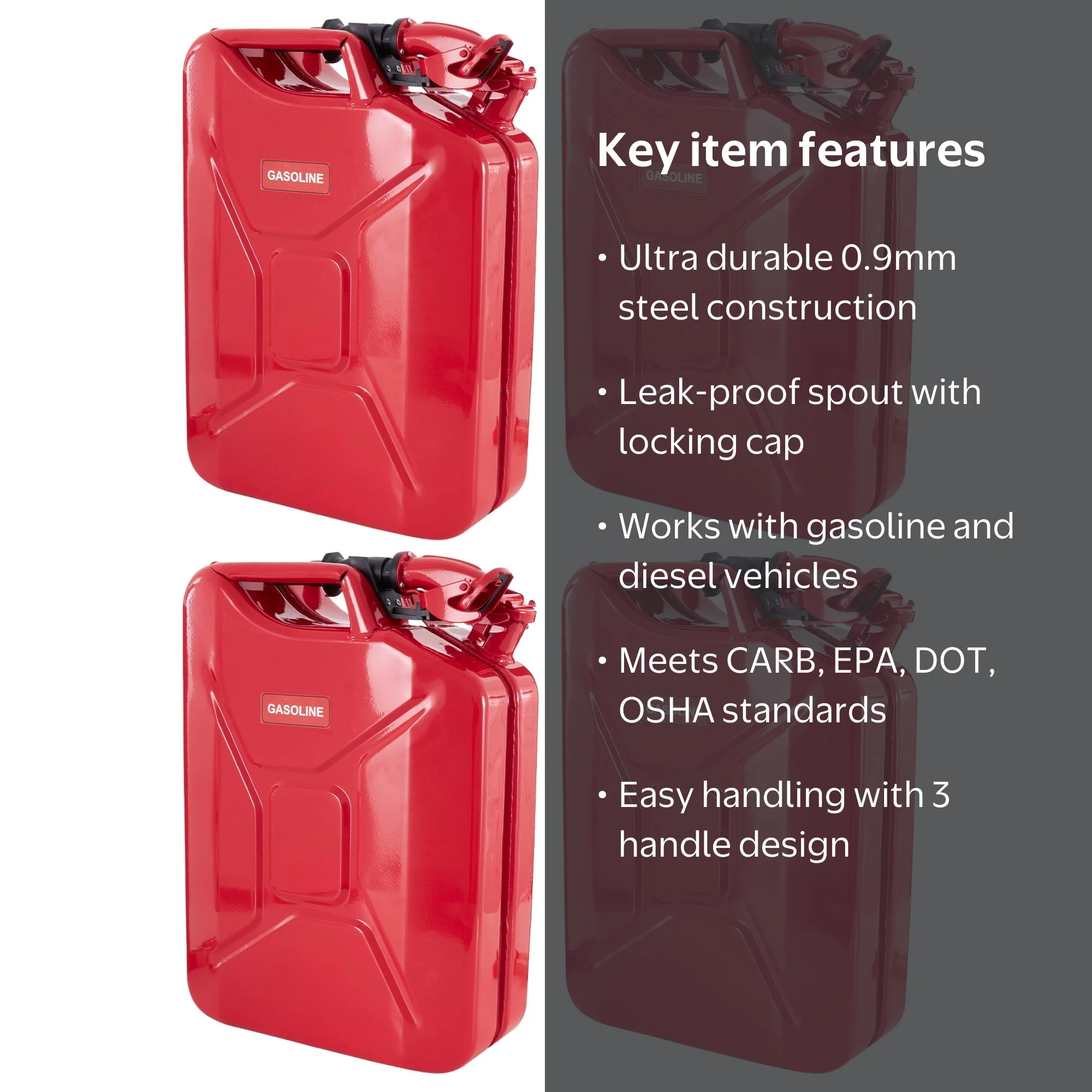 Wavian Large Steel Gasoline 5.3 Gallon Jerry Can with Spout, Red