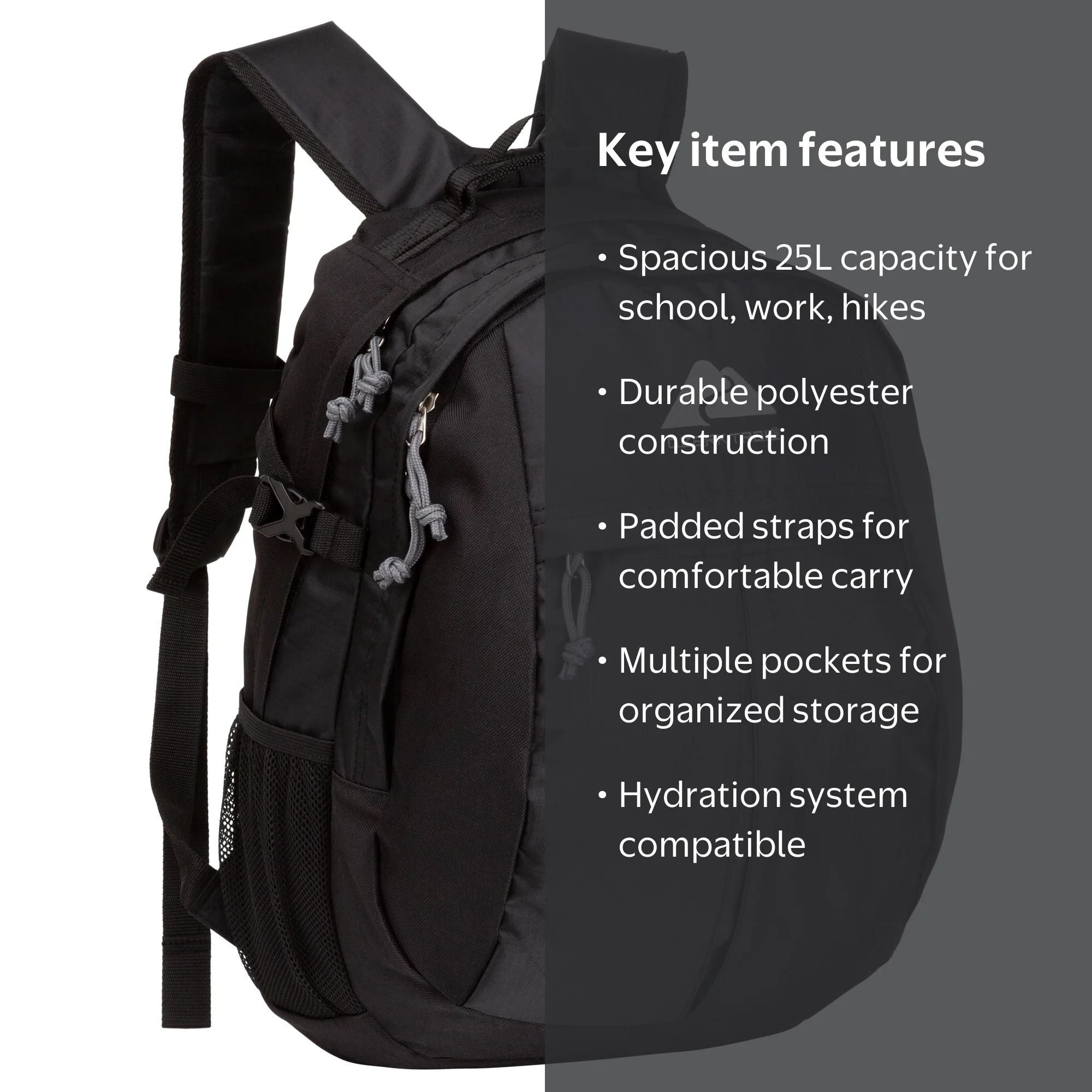 Ozark Trail Hiker Backpack 25 Liter, Black, Polyester, Unisex, 11.9""x4.9""x17.7" - Walmart.com Ozark Trail Hiker Backpack 25 Liter, Black, Polyester, Unisex, 11.9""x4.9""x17.7" - Walmart.com