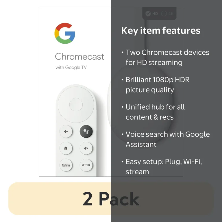 2 pack) Chromecast with Google TV (HD) - Streaming Device