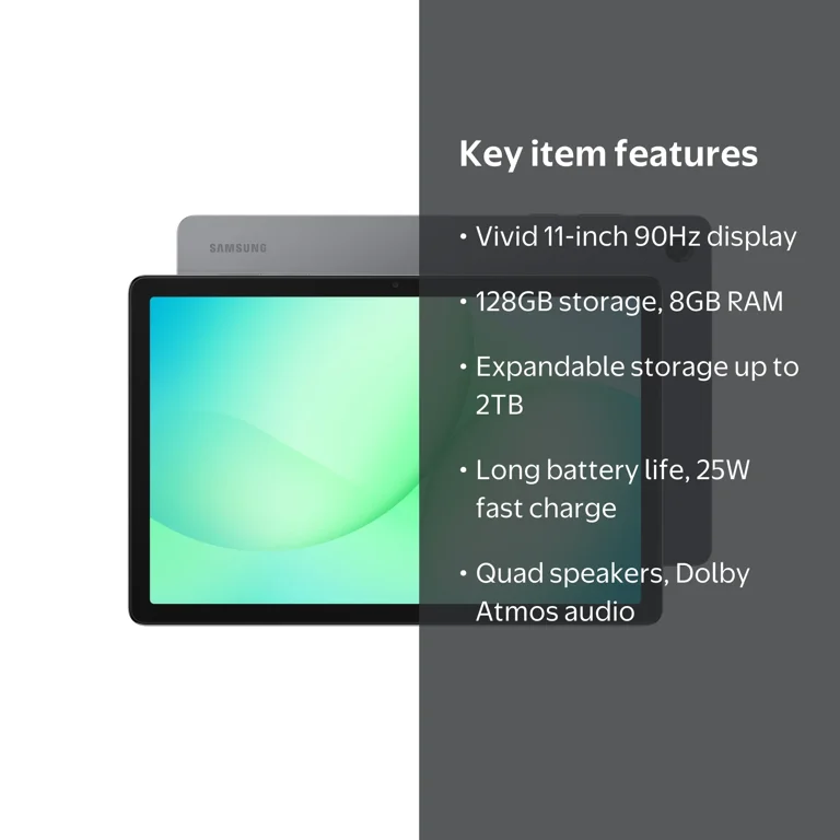 Samsung Galaxy Tab A11+ Widescreen Tablet, 128GB, Android 16, Gray
