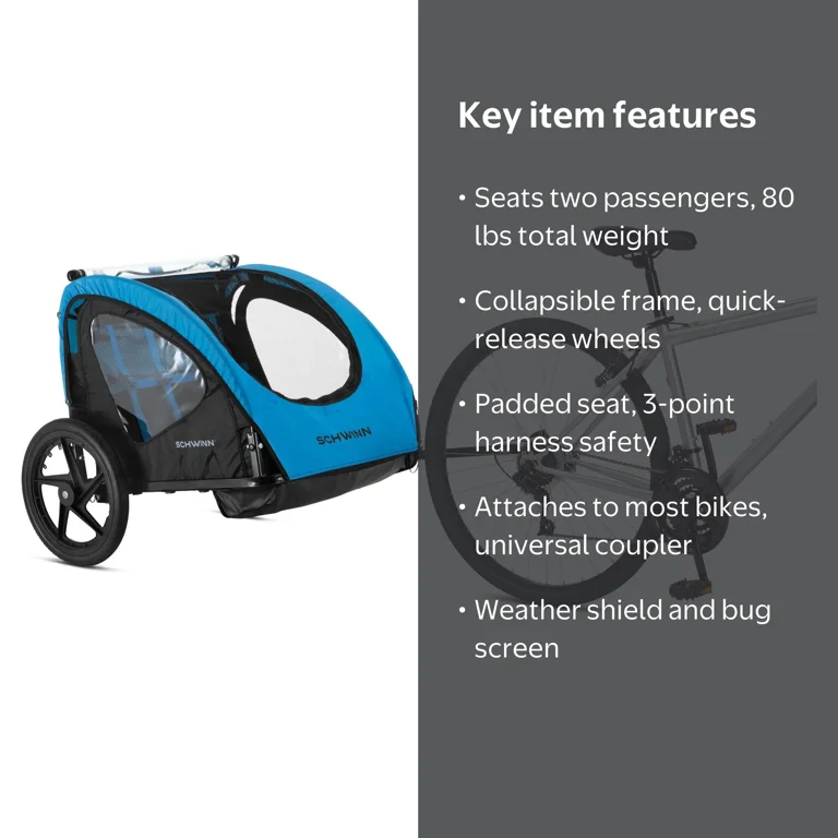 schwinn shuttle bicycle trailer Amazon.com : Foldable Bike Trailer, 2 Passengers (Blue/Black) : Sports & Outdoors Turn your bike ride into a fun trip for the whole family with the Shuttle Trailer by Schwinn. Schwinn Kids Double Bicycle Cart,