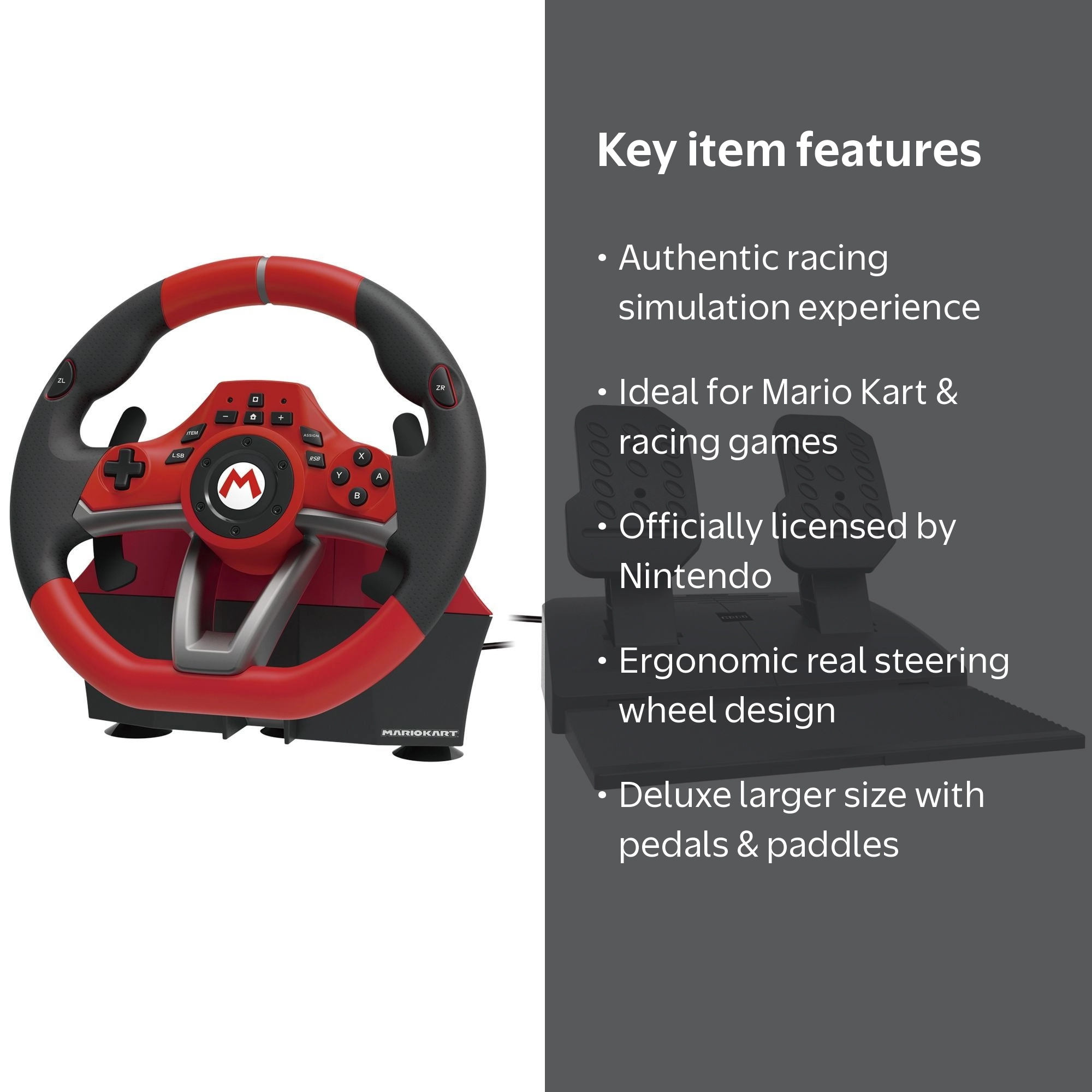 Hori - Nintendo Switch, Super Mario Kart Pro Racing Wheel, Red