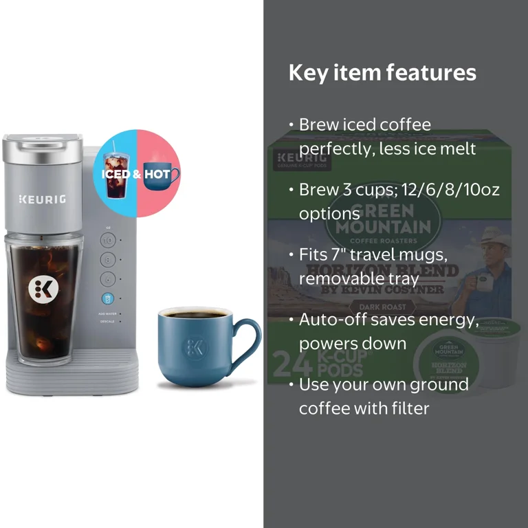 Keurig K-Iced Essentials Gray Iced and Hot Single-Serve K-Cup Pod