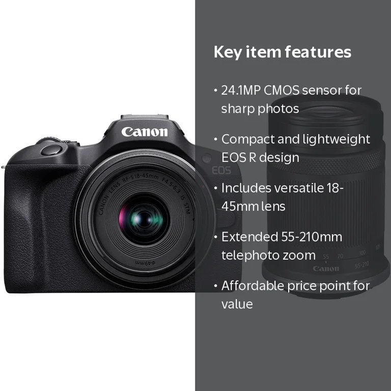 Canon EOS R100 Mirrorless Camera Lens Bundle with 18-45mm & 55