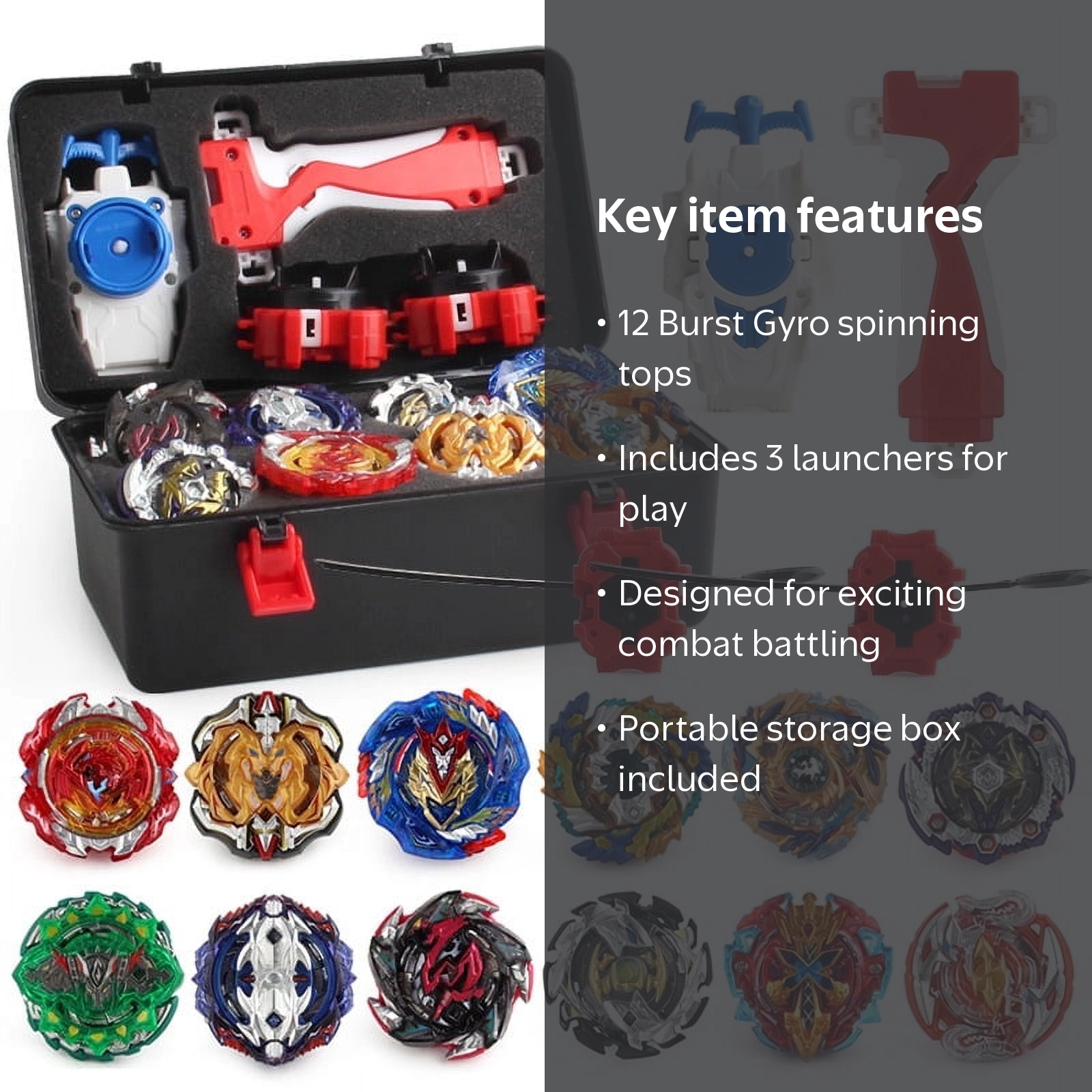 Top Range POPPING D 200mm135q 3個セット Battling Top Burst Gyro 12 Spinning Tops 3 Launchers with Storage