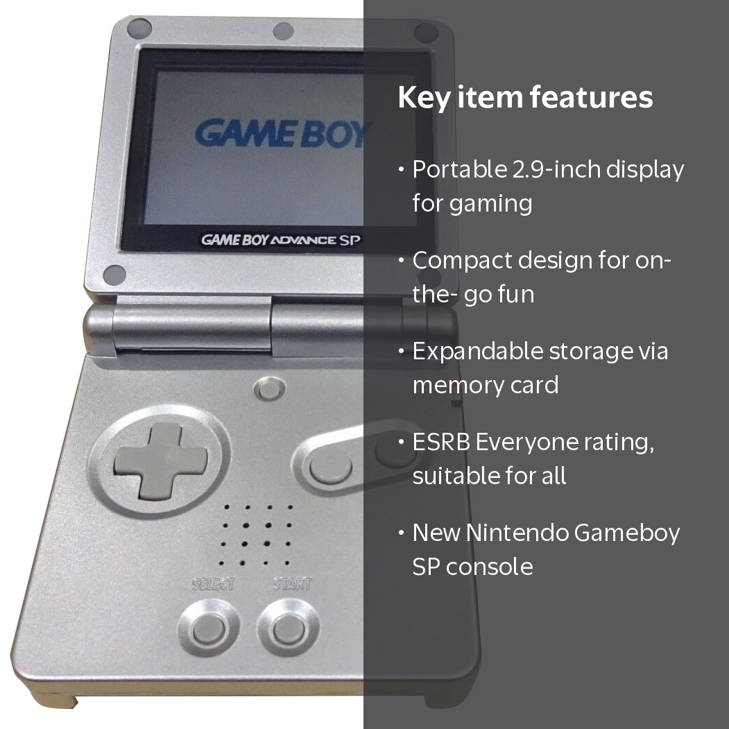 Nintendo GBA Gameboy Game Boy Advance SP Console (Platinum Silver