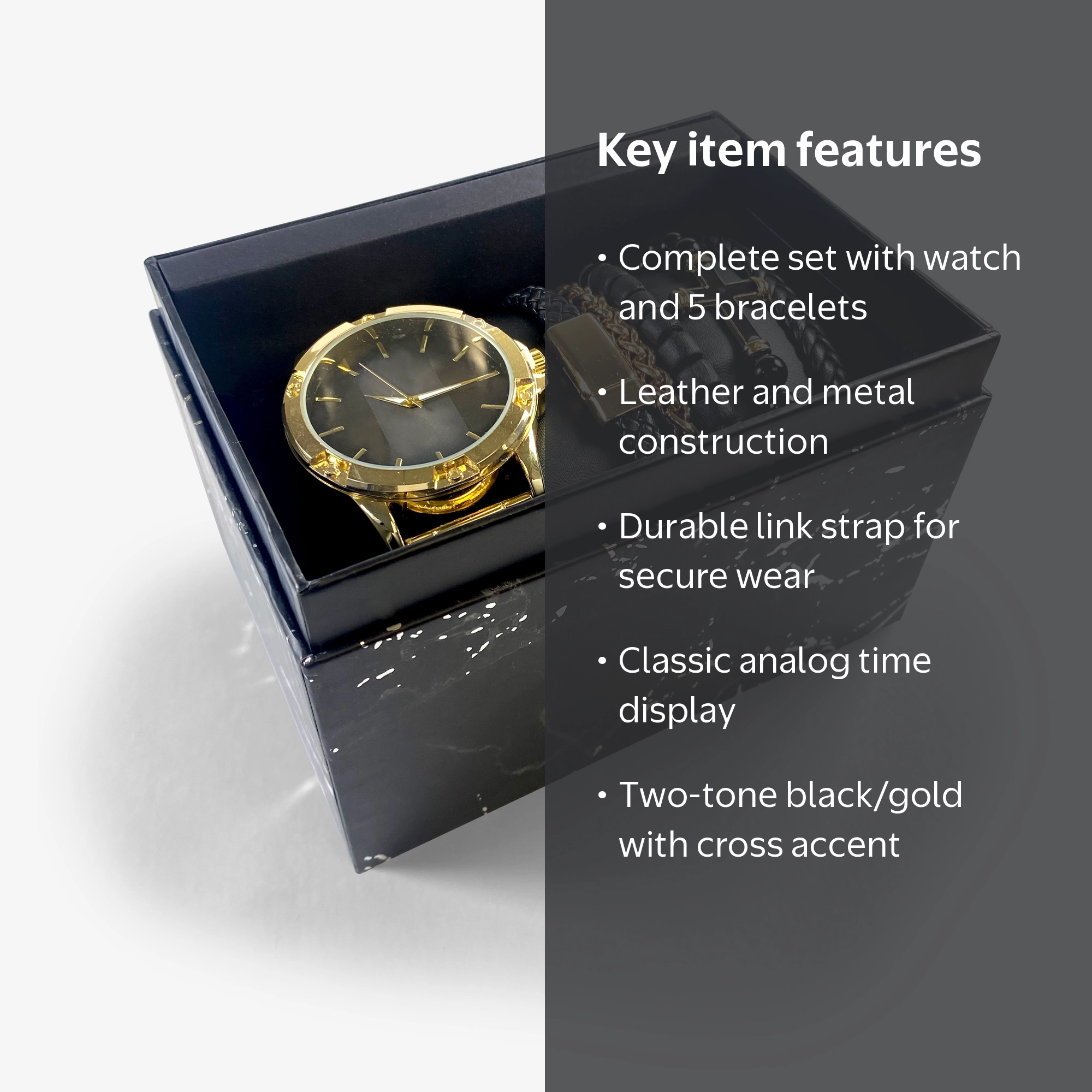 Accutime Analog Mens Watch Set w Matching Bracelets and Cross in