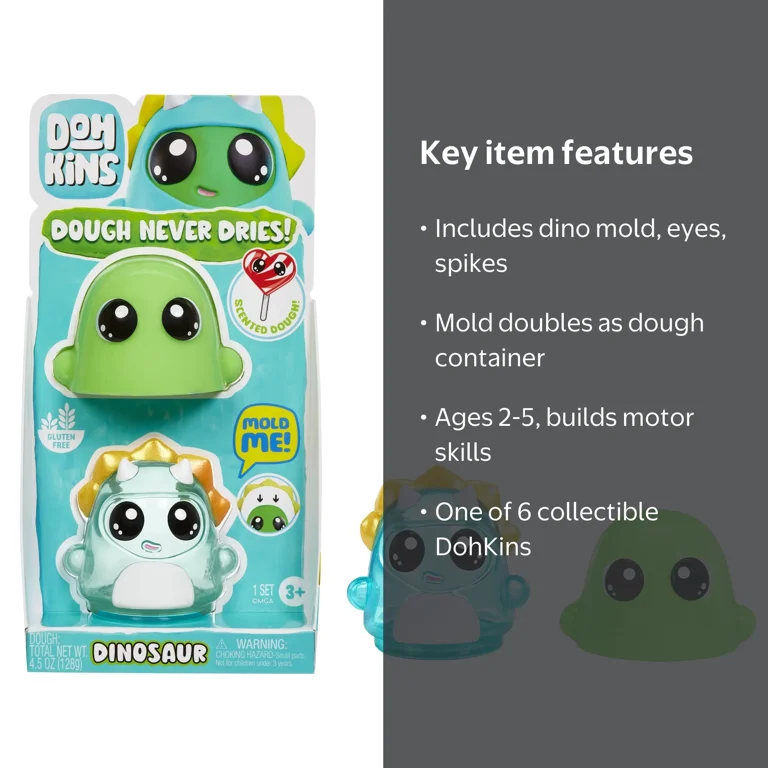 DohKins Dino Single Pack Character - Scented Dough that Never