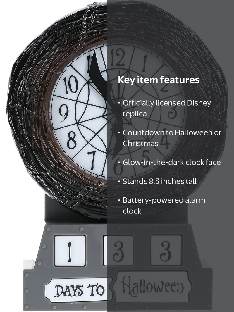 Paladone Nightmare Before Christmas Countdown Alarm Clock, Glow in