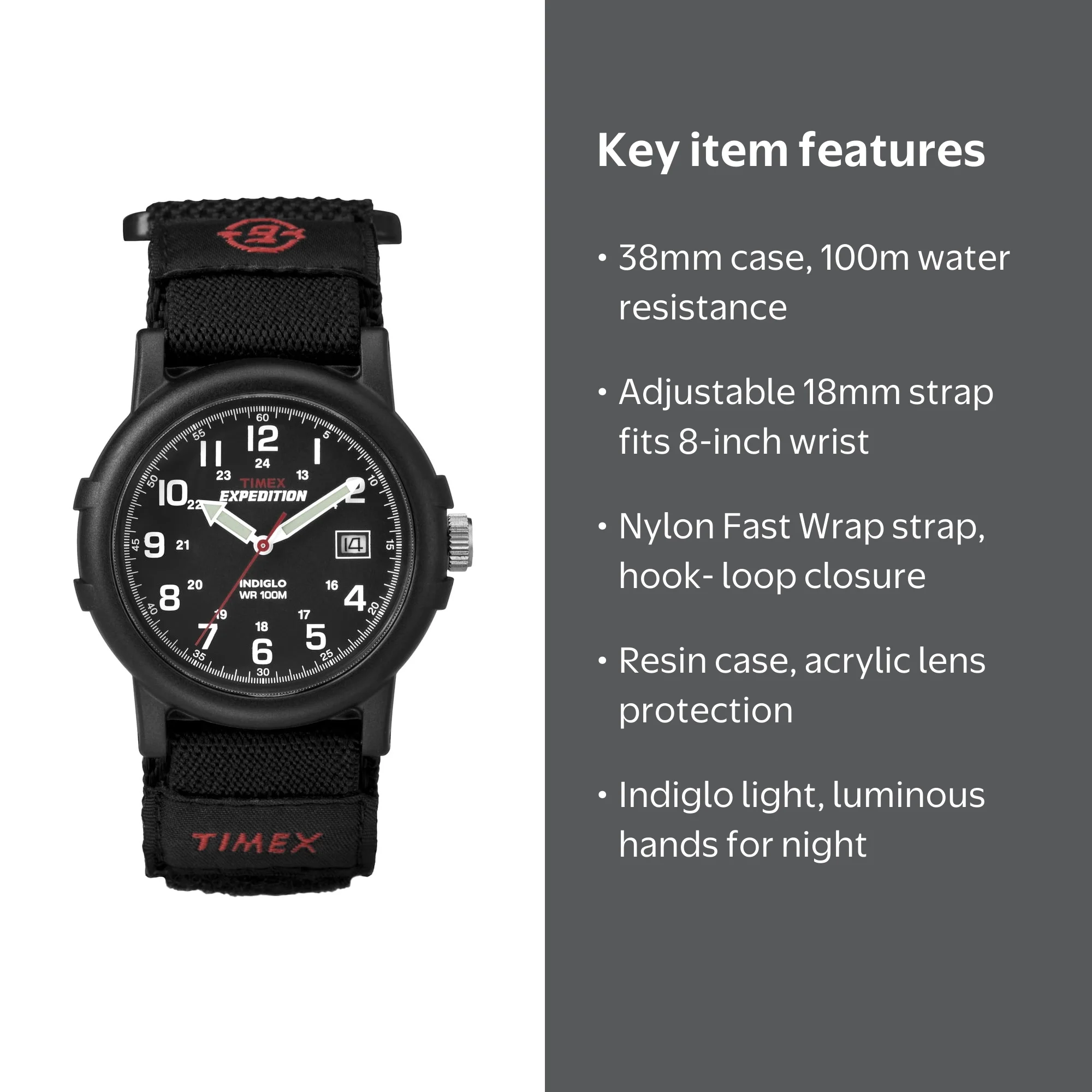 Timex Men's Expedition Camper Black 38mm Outdoor Watch, FastWrap