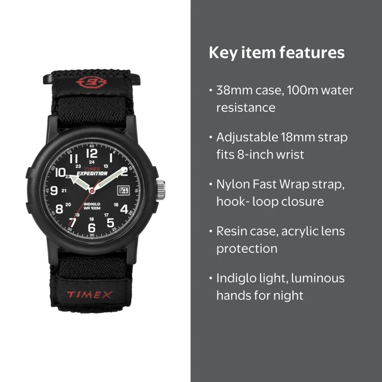 Timex Men's Expedition Camper Black 38mm Outdoor Watch, FastWrap