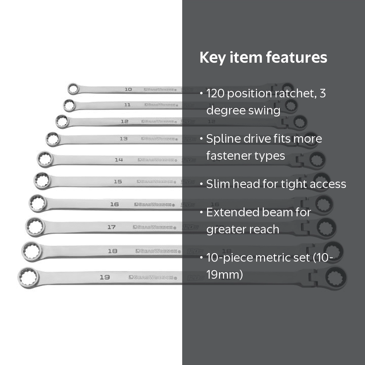 120XP Universal Spline Metric XL GearBox Flex, 10 Piece Set