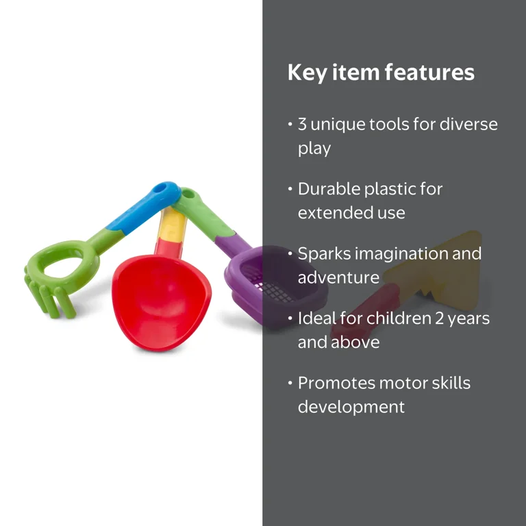 Play Day Assorted Sand Tools 3 Piece Set for Kids, Beach and