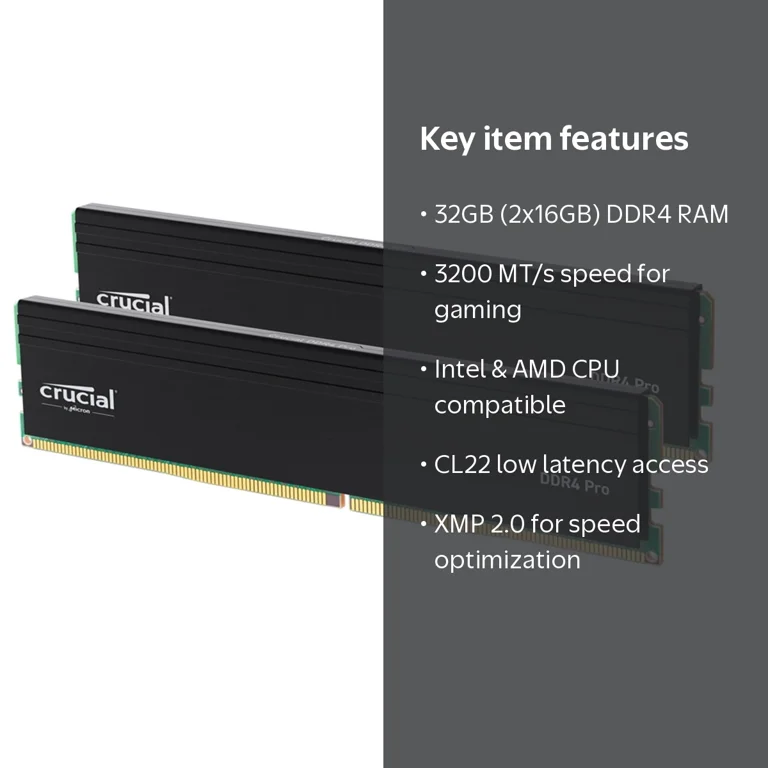 Crucial, Memory DeskTop, 32GB (2 x 16GB) DDR4 3200 MHz, Multicolor