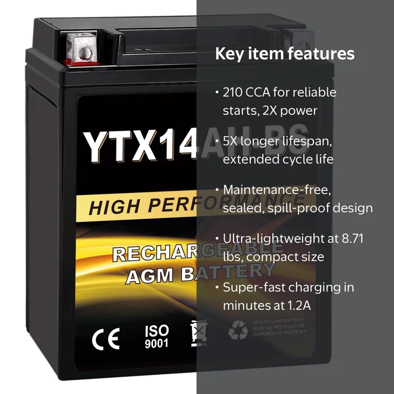 ANLIBATT, Powersport Motorcycle Battery, YTX14AH-BS, 210 CCA