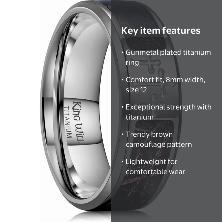 King Will Cross Ring for Men Gunmetal Gray Plated Titanium Wedding