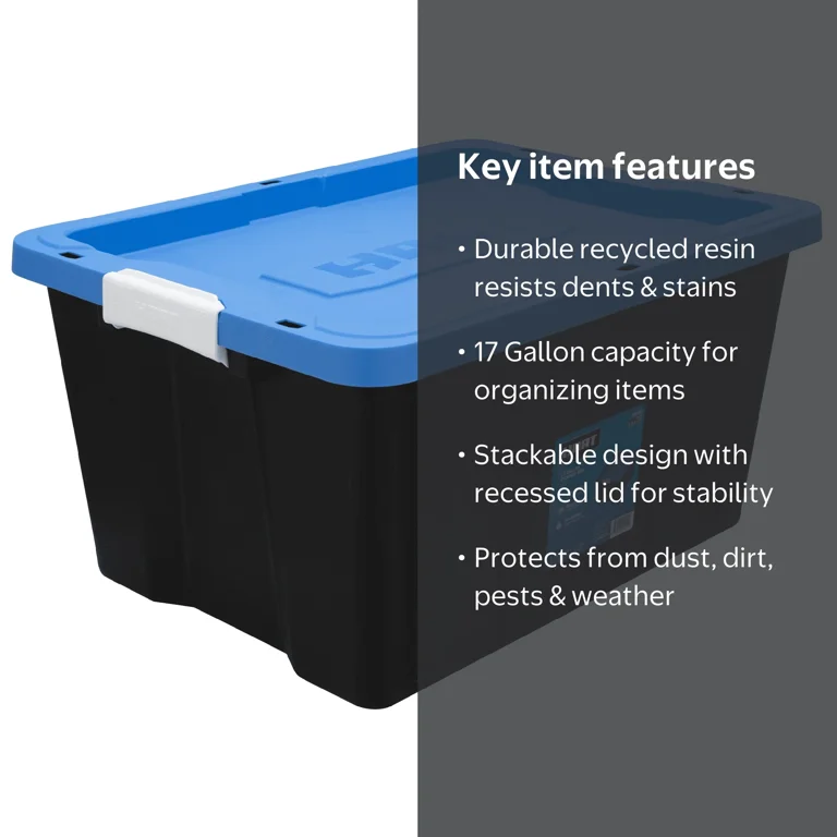 HART 17 Gallon Heavy Duty Stackable Latching Plastic Storage Bin