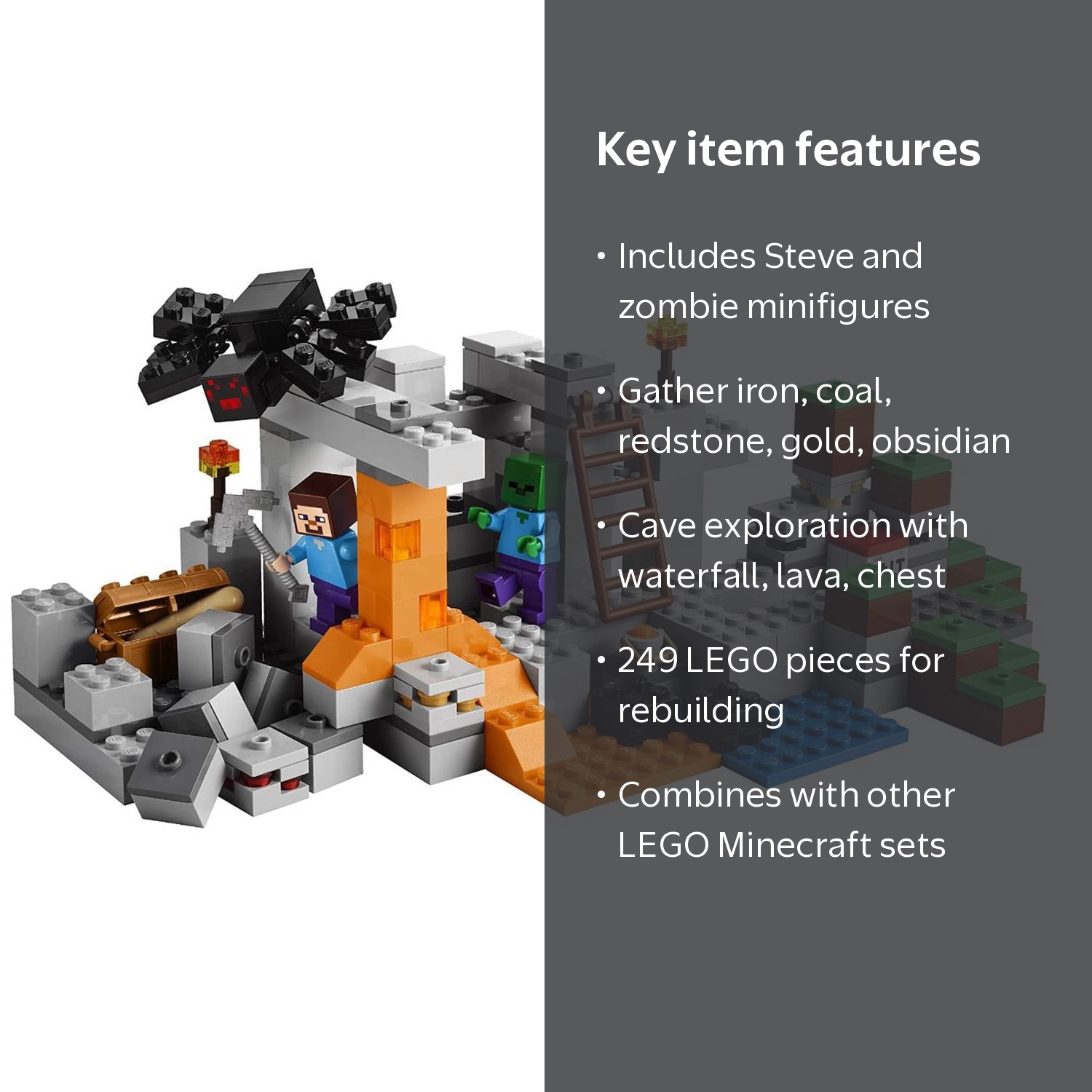 LEGO, Minecraft The Cave, Set 249 Pieces, Building Set - Walmart.com