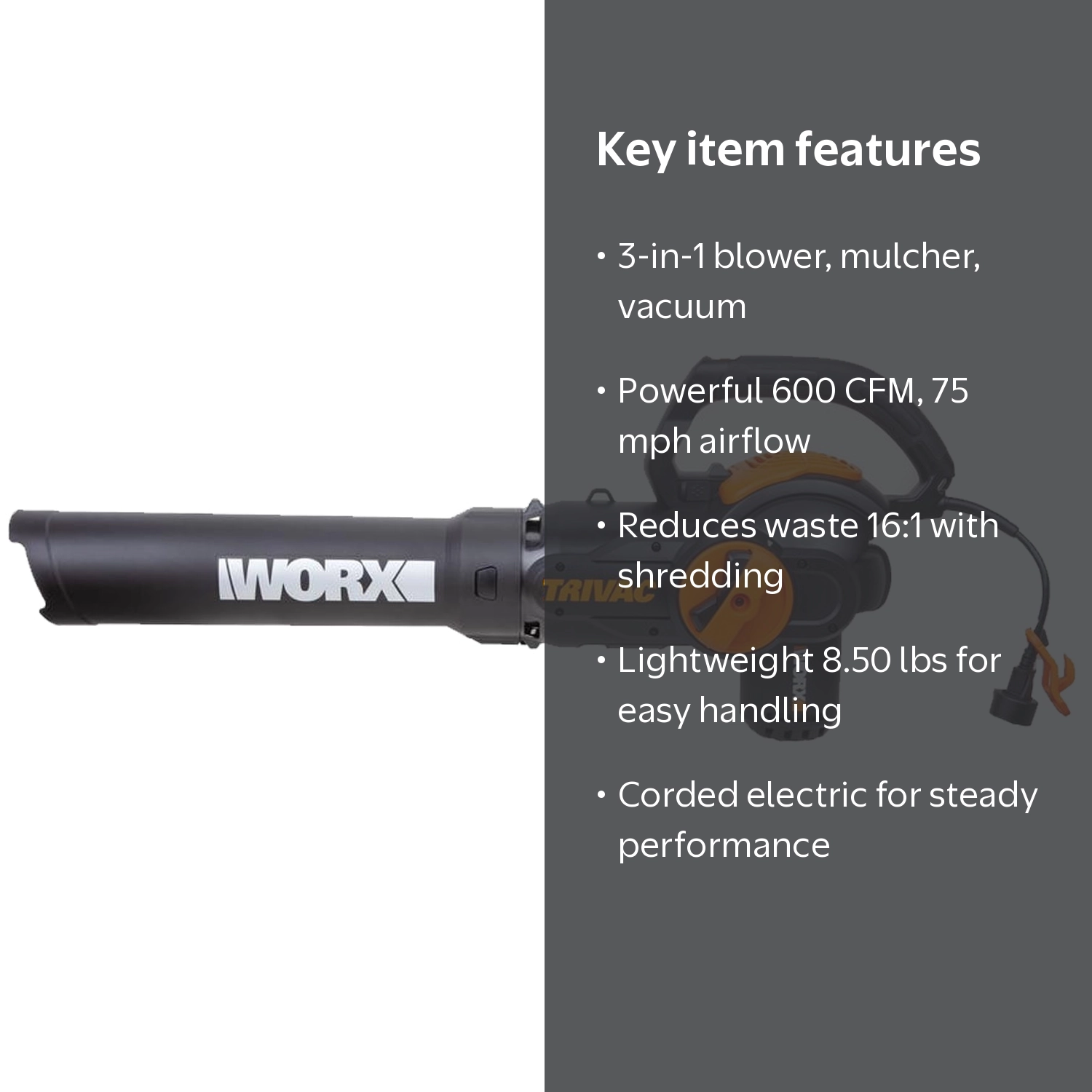 WORX, 3 in 1 Trivac Leaf Blower Mulcher Yard Vacuum, WG512, 2