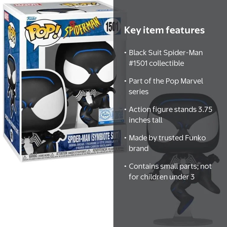 Funko POP! Marvel Spider-Man, Black Suit Spider-Man #1501, 3.75