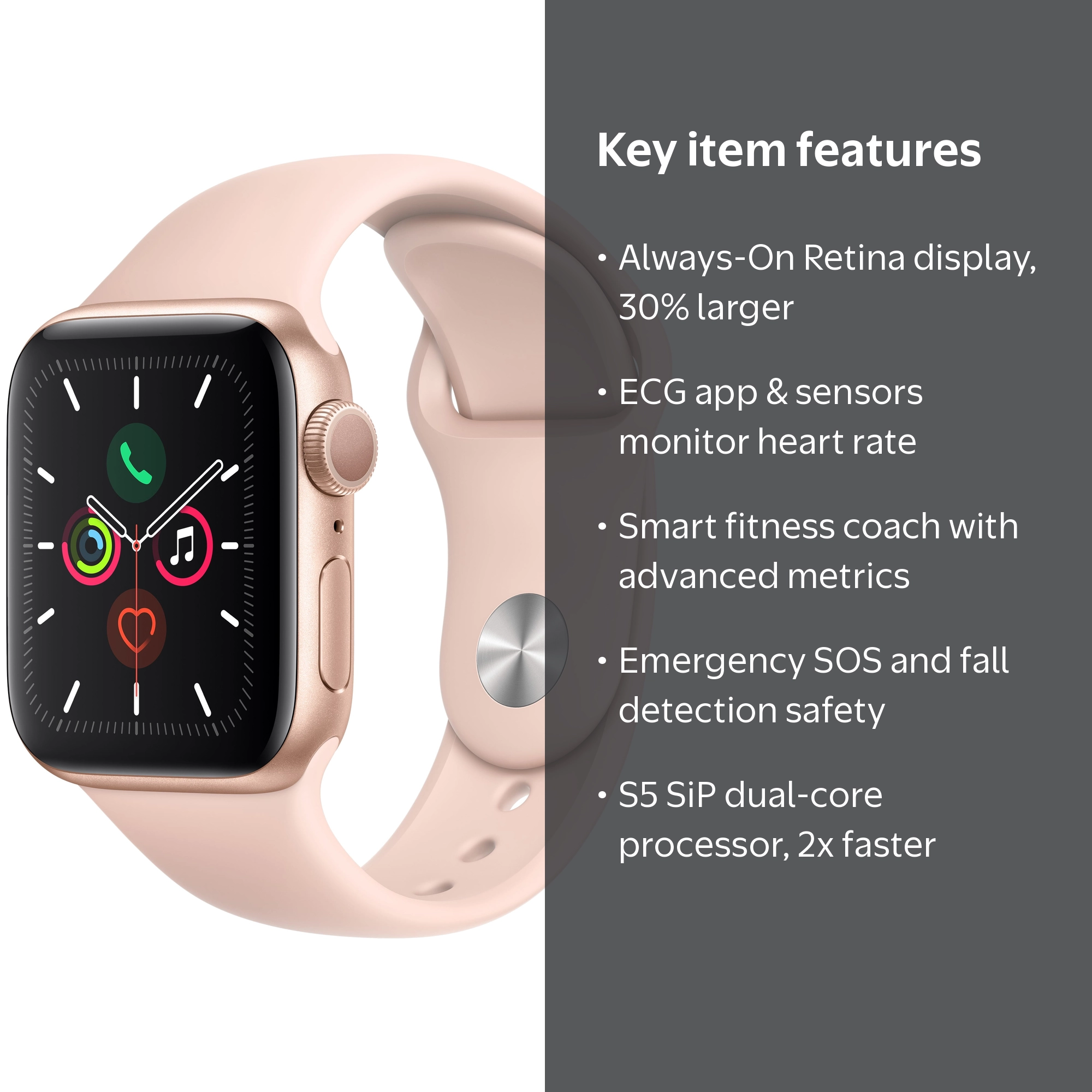 Apple Watch Series 5, 40mm, Gold Aluminum Case, Pink Sand Sport