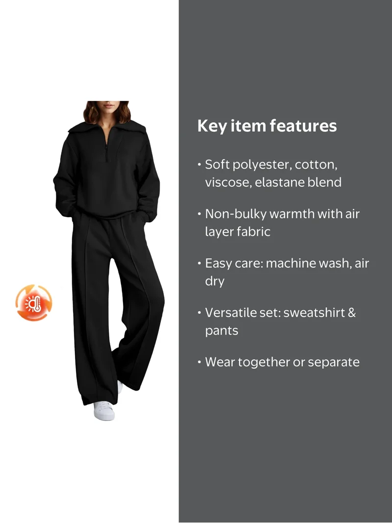 DOKOTOO, Womens Sweatsuits 2 Piece Sets, Oversized Half Zip, Black