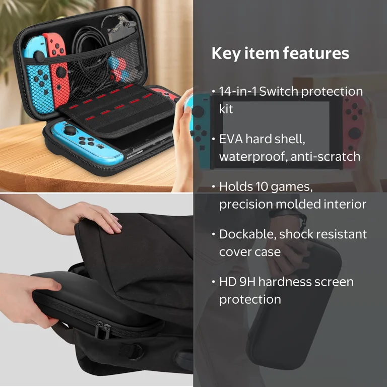 TSV Carrying Case for Nintendo Switch, 14-in-1 Accessories Kit