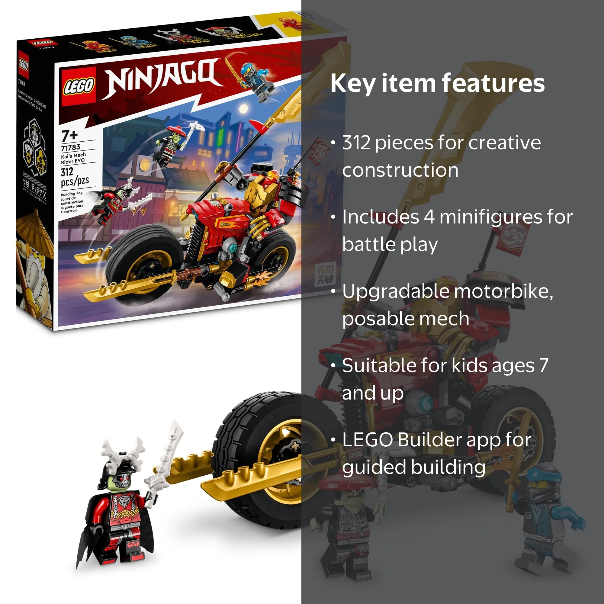 LEGO, Kai's Mech Rider EVO Action Figure Toy, 71783, 312 Pieces