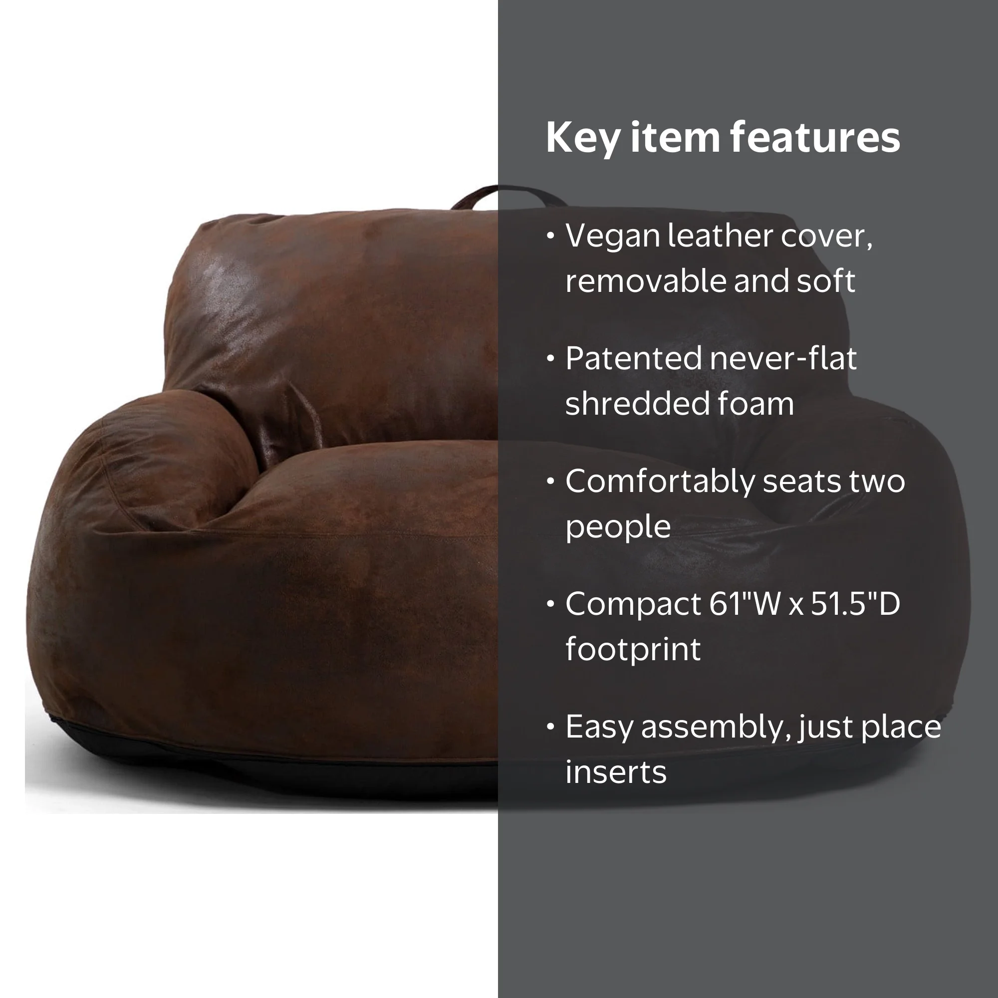 Big Joe Nestle Bean Bag Sofa, Espresso Blazer, Vegan Leather, 5 Big Joe Nestle Bean Bag Sofa, Espresso Blazer, Vegan Leather, 5