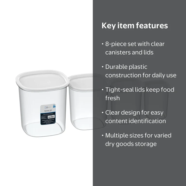 Mainstays Canister Set, 8-Piece Plastic Cabinet Organizer for