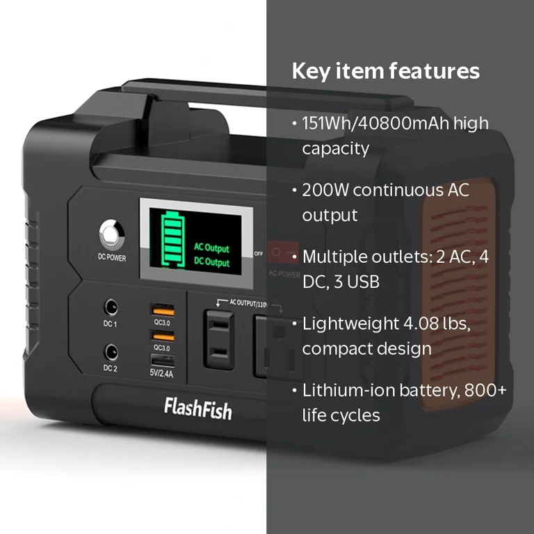 Flashfish, Portable Power Station, 8.2x4.3x6.2 inches, 151Wh