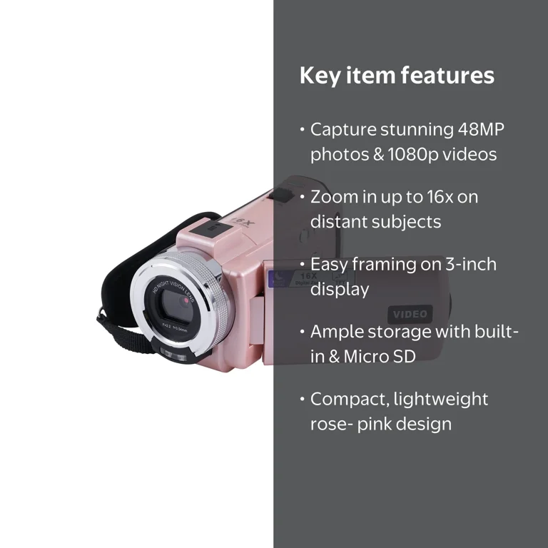 Vivitar PopCam Digital Camcorder, 48MP, Full HD 1080p Video Camera