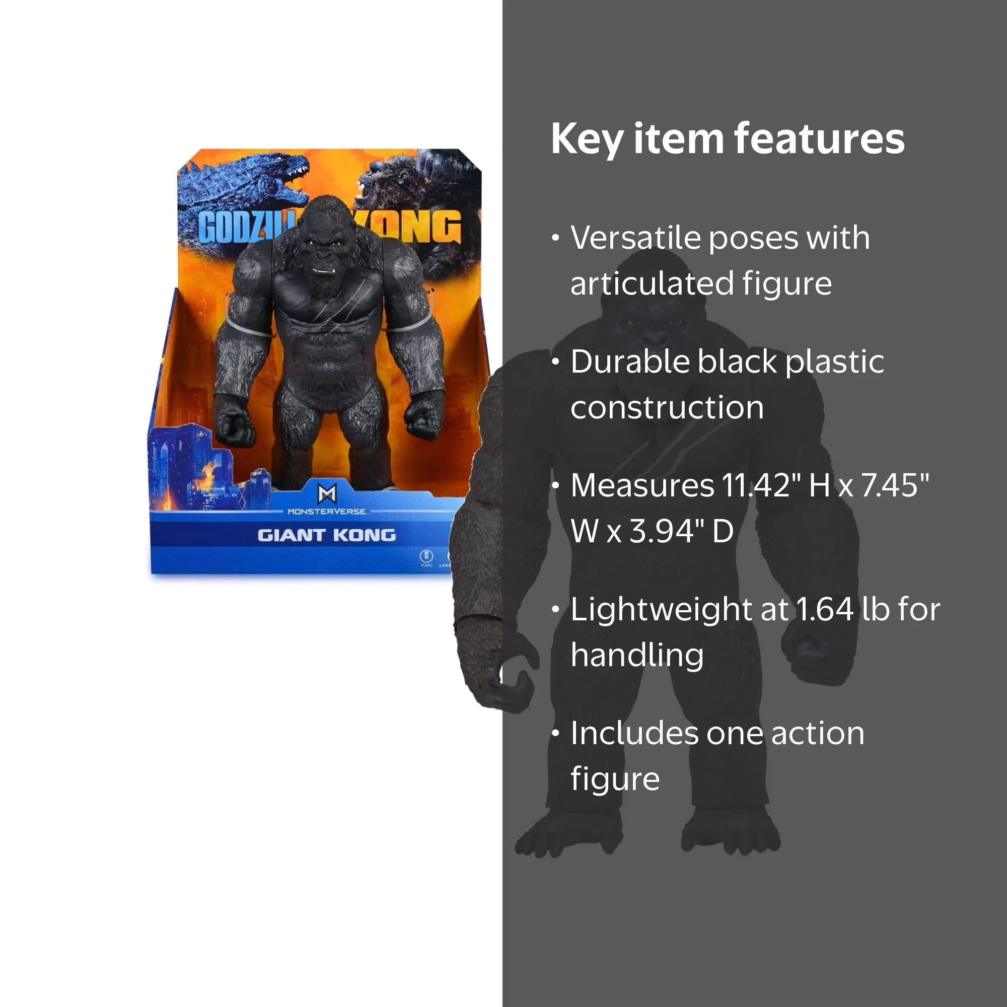 Godzilla Monsterverse Giant Kong Action Figure, Plastic Black
