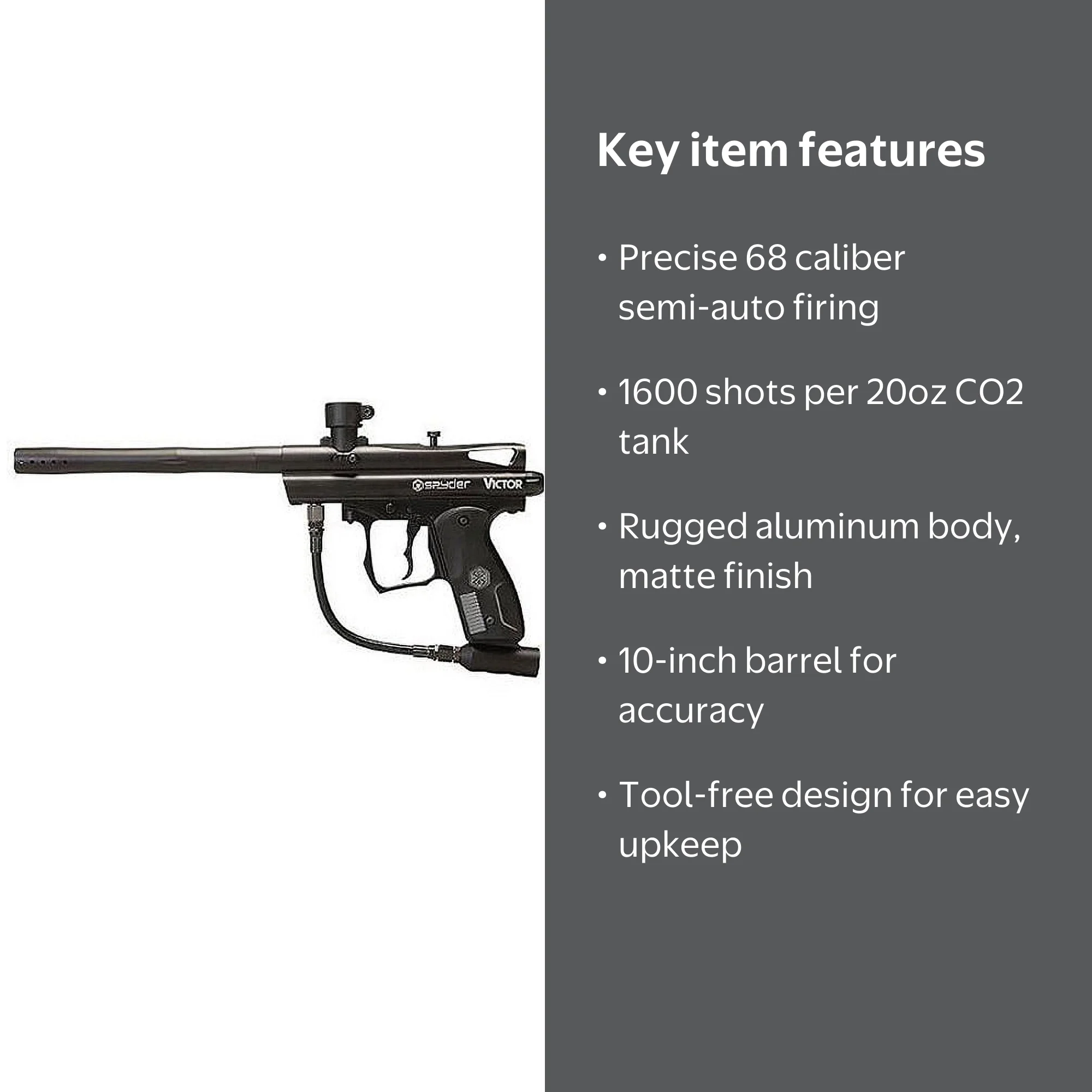 Spyder Victor Semi-Auto 68 Caliber Paintball Marker, Diamond Black